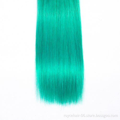 Unprocessed Peruvian Hair Cuticle Aligned Human Hair Bundles with Lace Closure Body Wave  OT colors Hair  T1b Green Color